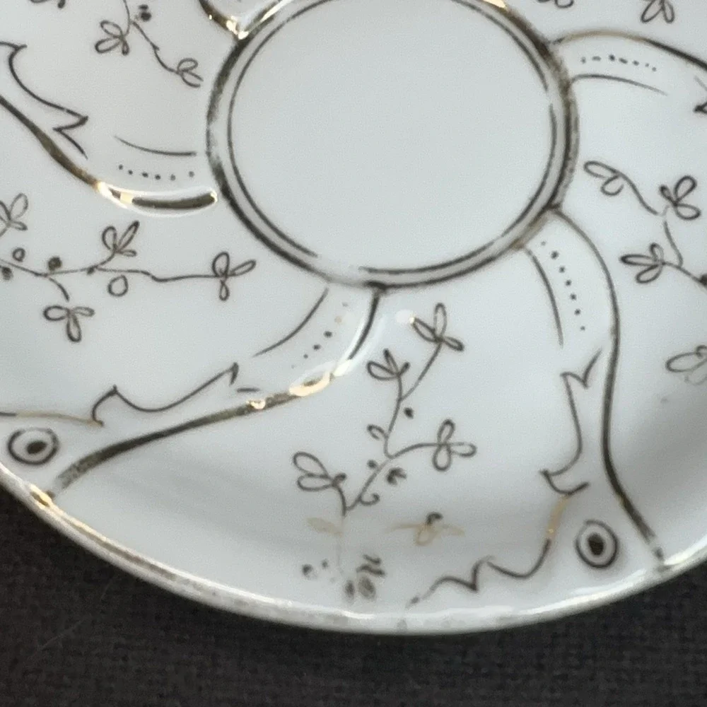 Antique‎ Victorian Spiral Swirl Porcelain Teacup Saucer Gold Gilt Floral Tea Cup